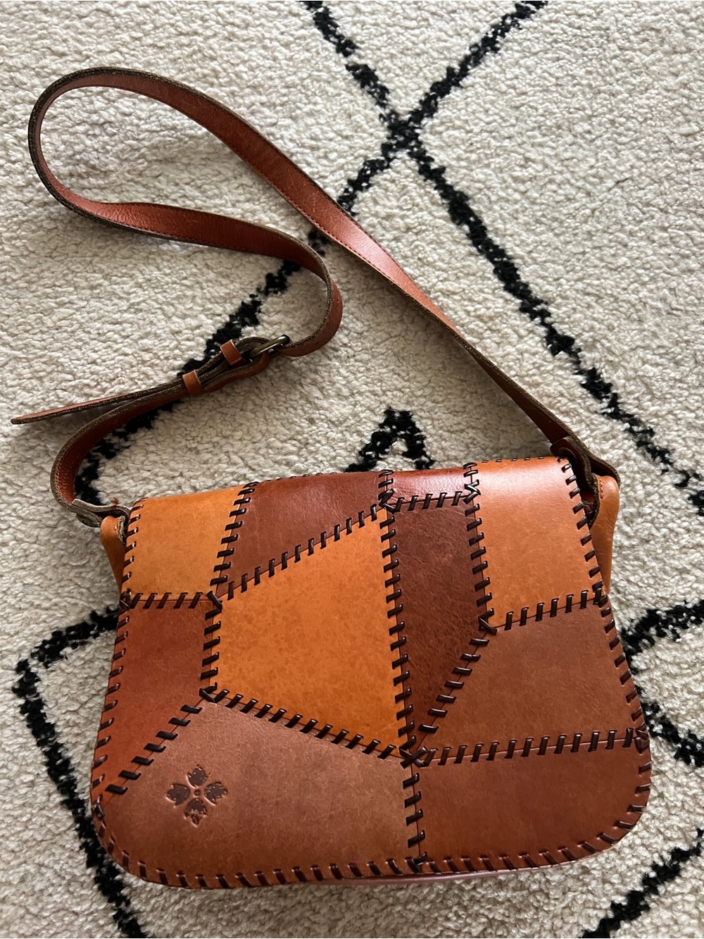 Patricia Nash Patchwork Leather Crossbody Bag in Tan and Brown